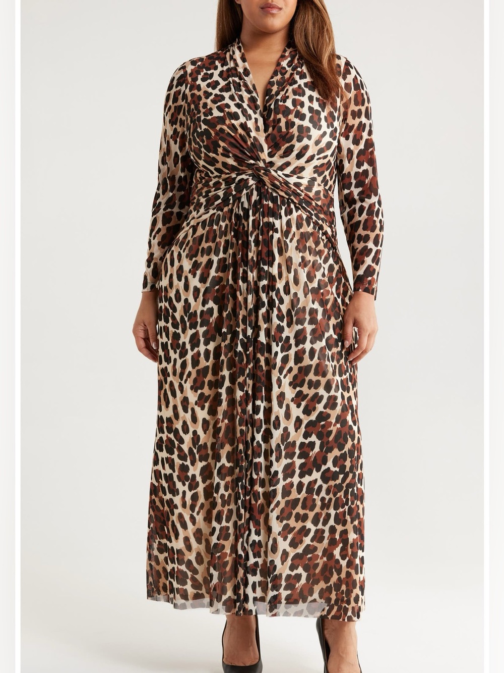 Anne Klein Leopard-Print Twist-Front Maxi Dress - Brown/Tan NWT 14W - Picture 3 of 9